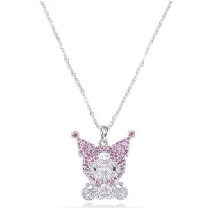 18K White Gold (Rhodium) Kuromi Micro Pave Diamond Sanrio Character Necklace